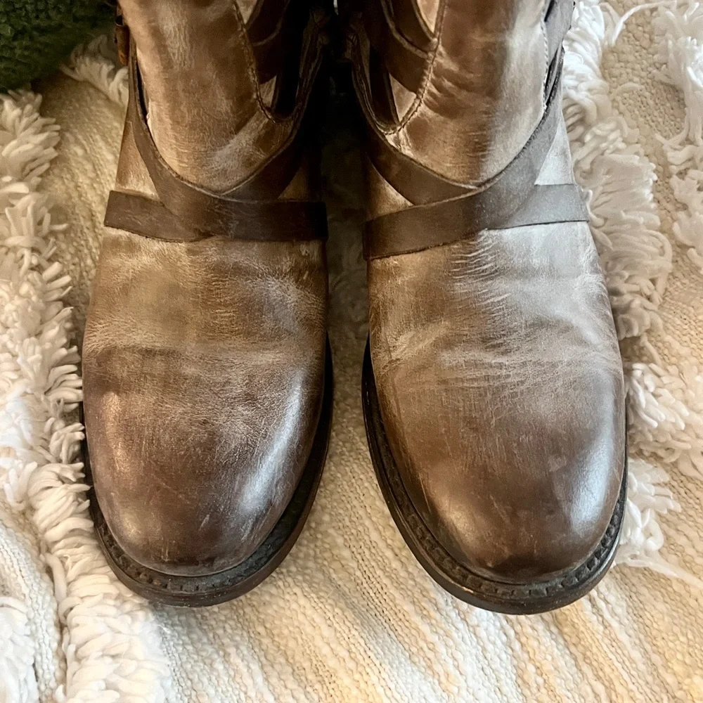 Freebird by Steven Taupe Brown Tan Strappy Leather Sammi Booties 9 - Picture 15 of 16